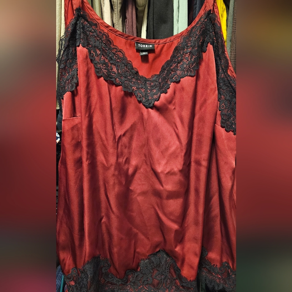 Torrid Red and Black Lace Camisole